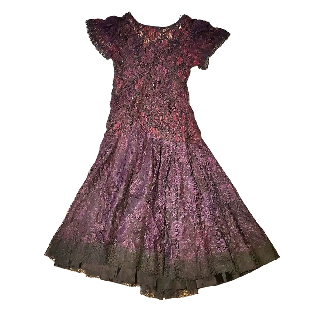 Vintage Dress Gown 90s Whimsigoth Fairy Romantic Feminine Lace Sequin Drop Waist